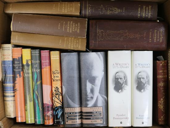 Paustovsky (K), Story of a Life, 6 vols, first edn. in English, Musil (R), The Man Without Qualities, 2 vols and sundry books
